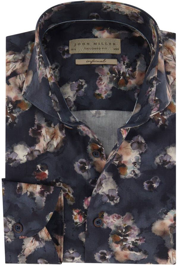 John Miller business overhemd Tailored Fit slim fit donkerblauw geprint katoen - Foto 2