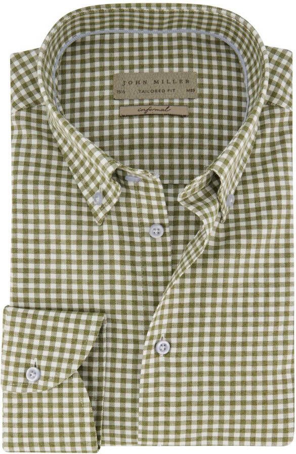 John Miller business overhemd Tailored Fit slim fit groen geruit katoen
