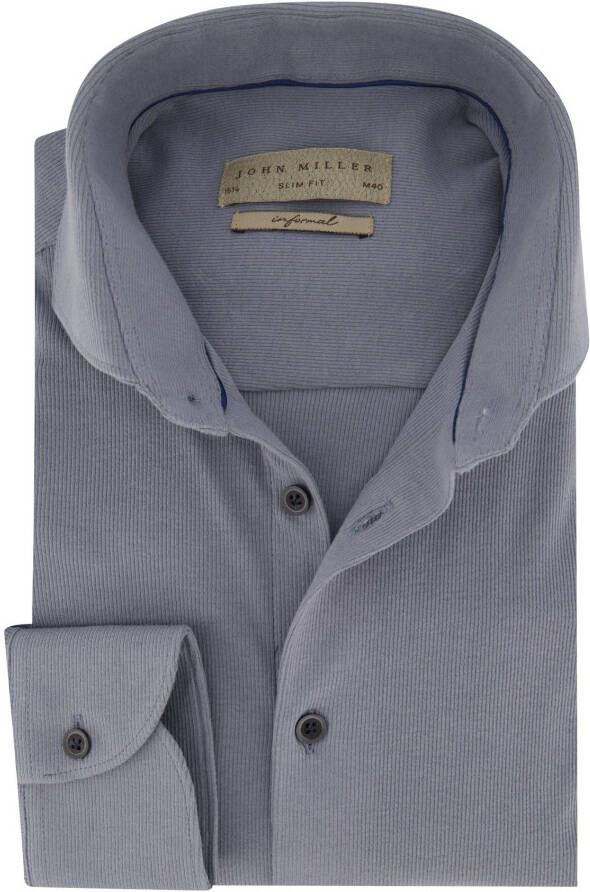 John Miller casual overhemd mouwlengte 7 slim fit blauw effen katoen