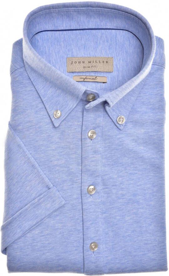 John Miller Korte mouwen overhemd blauw gemeleerd