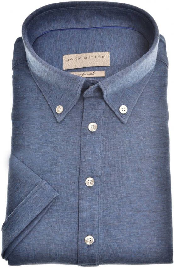 John Miller korte mouwen overhemd gemeleerd donkerblauw