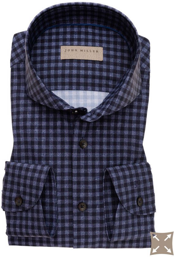 John Miller overhemd donkerblauw geruit Tailored Fit met cutaway boord