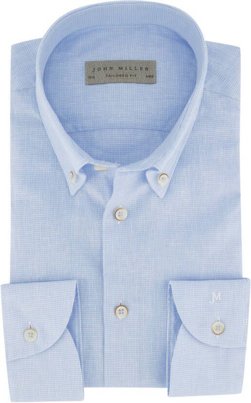 John Miller Overhemd blauw linnen mix Tailored Fit