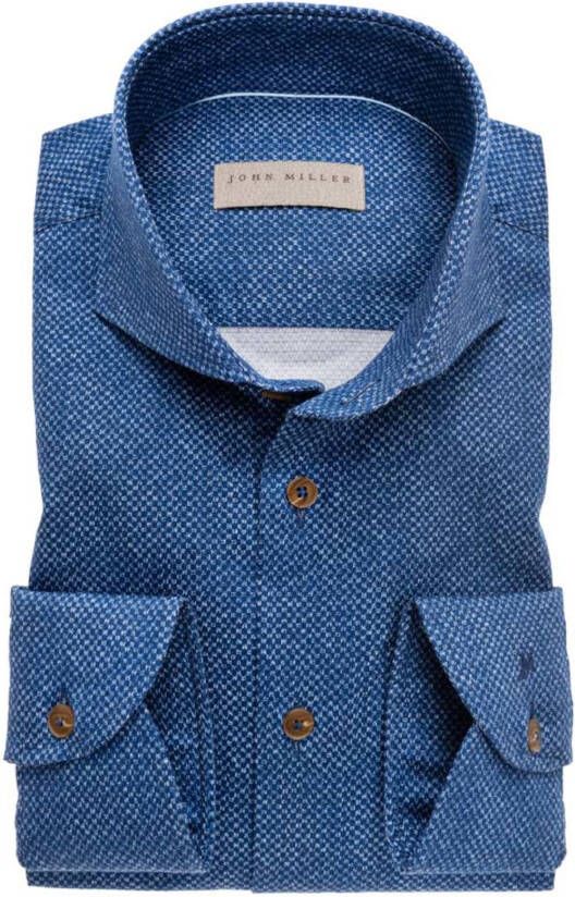 John Miller Overhemd blauw patroon Tailored Fit