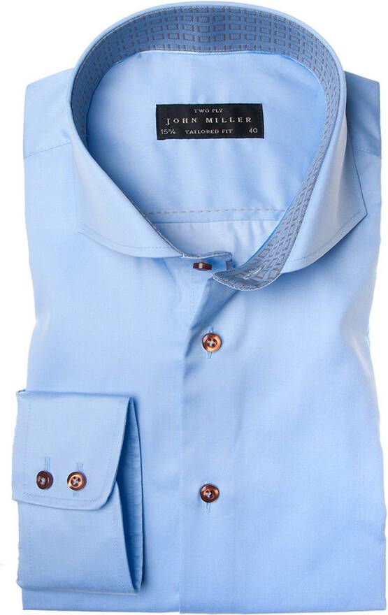 John Miller overhemd blauw Tailored Fit met cutaway boord