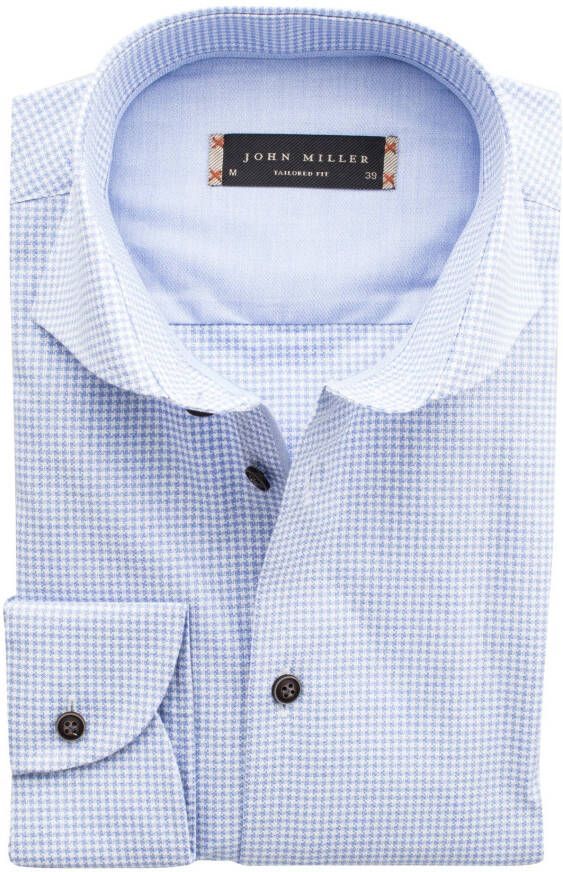 John Miller overhemd lichtblauw geprint Tailored Fit met cutaway boord