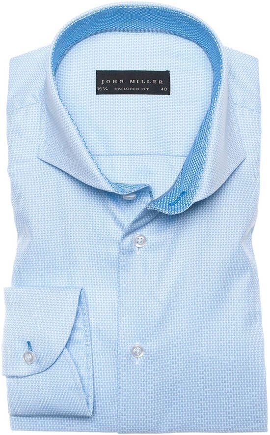 John Miller overhemd lichtblauw geprint Tailored Fit