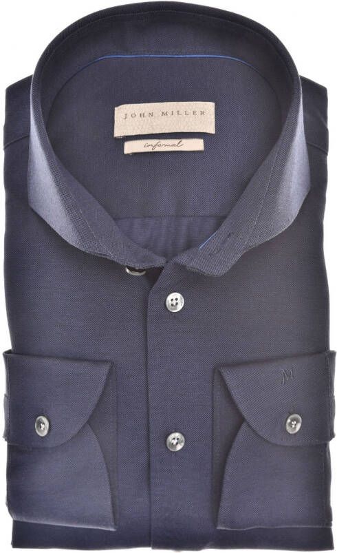 John Miller Overhemd mouwlengte 7 donkerblauw Slim Fit