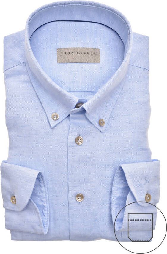 John Miller Overhemd mouwlengte 7 Slim Fit lichtblauw gemeleerd