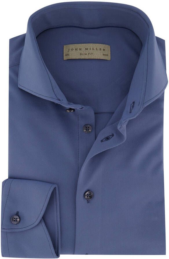 John Miller overhemd mouwlengte 7 slim fit blauw effen