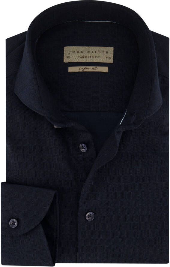 John Miller overhemd mouwlengte 7 slim fit donkerblauw effen katoen