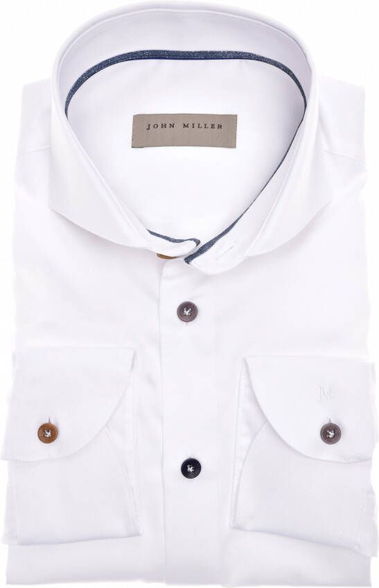 John Miller overhemd mouwlengte 7 slim fit wit effen katoen met stretch