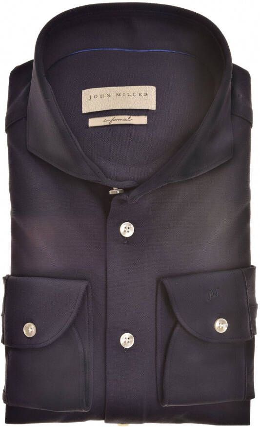 John Miller overhemd mouwlengte 7 Stretch donkerblauw