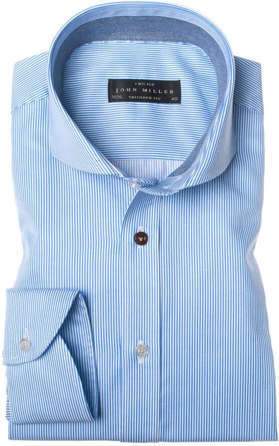 John Miller Blauw overhemd mouwlengte 7 Tailored Fit