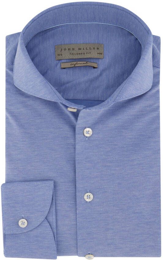 John Miller Overhemd blauw effen mouwlengte 7 Tailored Fit