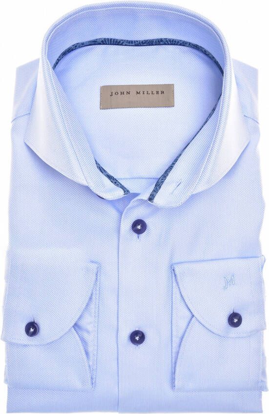 John Miller overhemd mouwlengte 7 Tailored Fit lichtblauw effen katoen