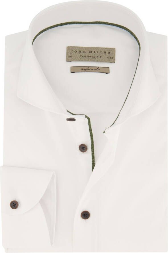 John Miller overhemd mouwlengte 7 Tailored Fit slim fit wit effen katoen