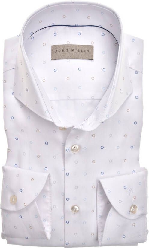John Miller Overhemd Tailored Fit wit met rondjes