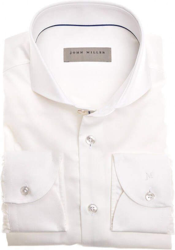 John Miller zakelijk overhemd mouwlengte 7 extra slim fit wit effen katoen