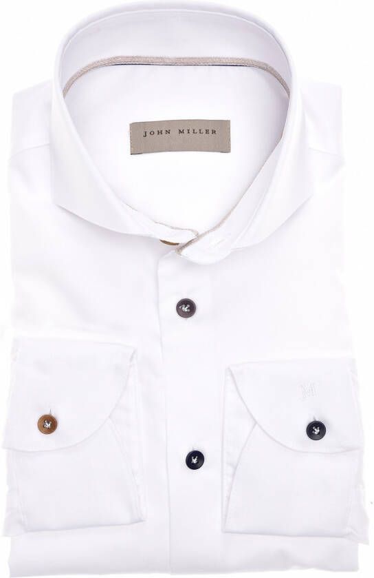 John Miller zakelijk overhemd mouwlengte 7 slim fit wit effen katoen