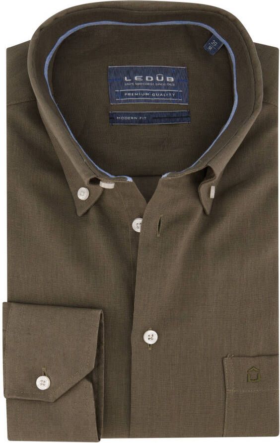 Ledub business overhemd Modern Fit New normale fit groen effen linnen
