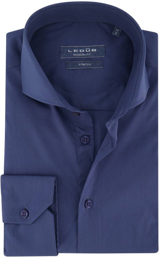 Ledub business overhemd Modern Fit blauw katoen-stretch