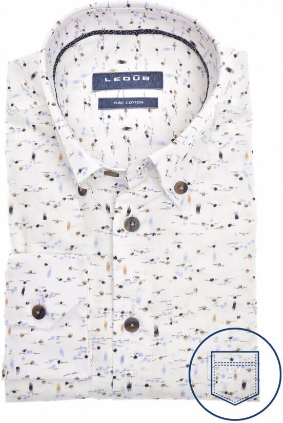 Ledub business overhemd normale fit wit geprint katoen