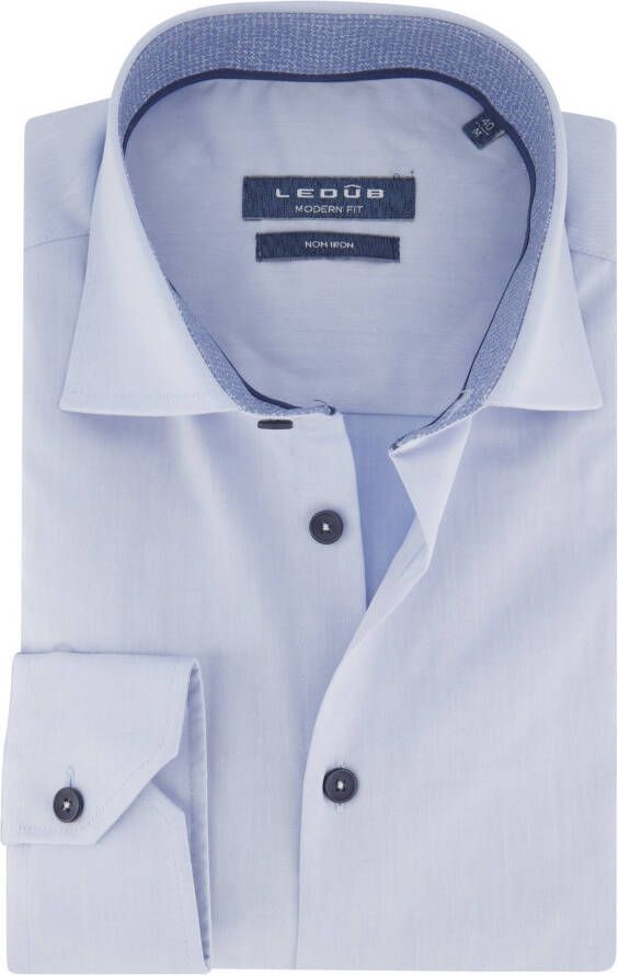 Ledub overhemd extra lange mouwlengte Modern Fit normale fit lichtblauw effen katoen