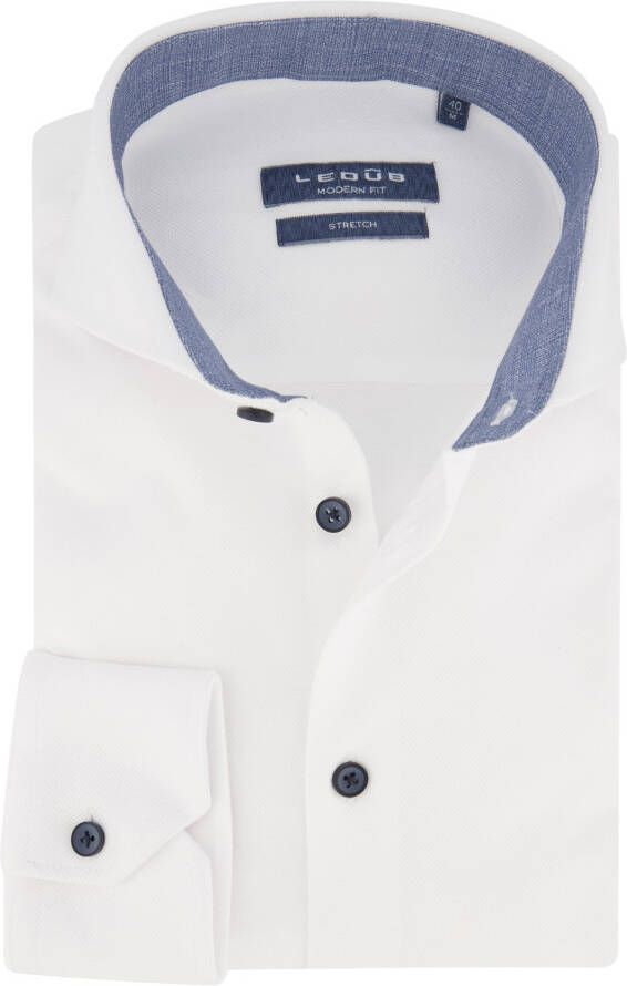 Ledub overhemd mouwlengte 7 Modern Fit cutaway boord wit effen katoen