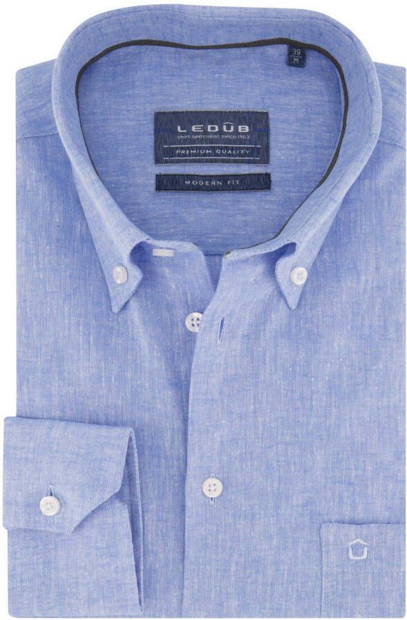 Ledub overhemd mouwlengte 7 Modern Fit New normale fit lichtblauw effen linnen
