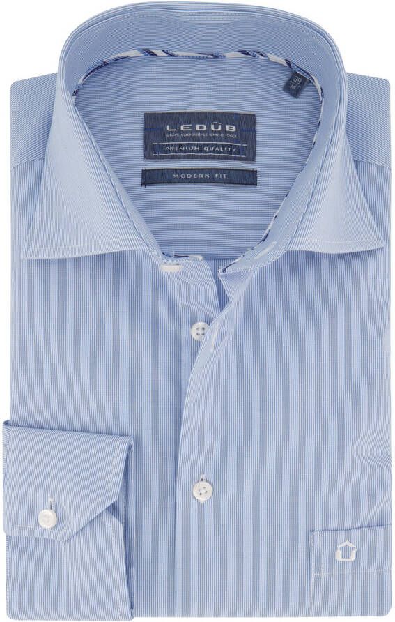 Ledub overhemd mouwlengte 7 Modern Fit New normale fit lichtblauw streepjes katoen