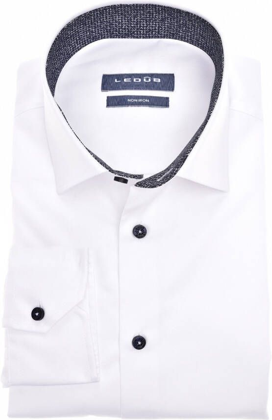 Ledub overhemd mouwlengte 7 Modern Fit wit effen 100% katoen