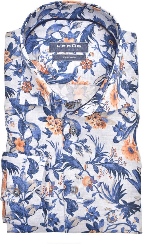 Ledub Overhemd mouwlengte 7 navy print Modern Fit