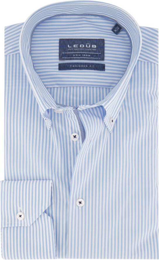 Ledub overhemd Tailored Fit wit-lichtblauw gestreept