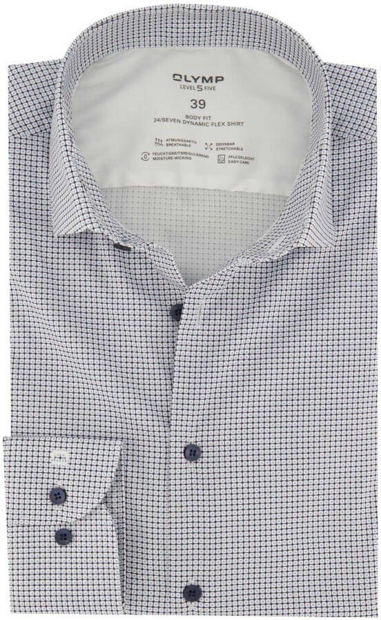 Olymp business overhemd 24 seven Level Five extra slim fit blauw wit geprint