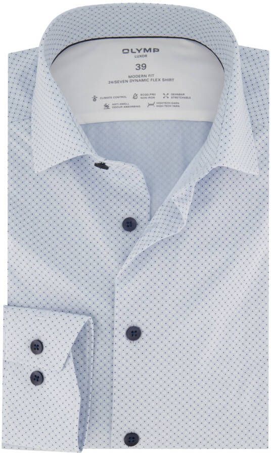 Olymp business overhemd Luxor Modern Fit normale fit blauw geprint katoen