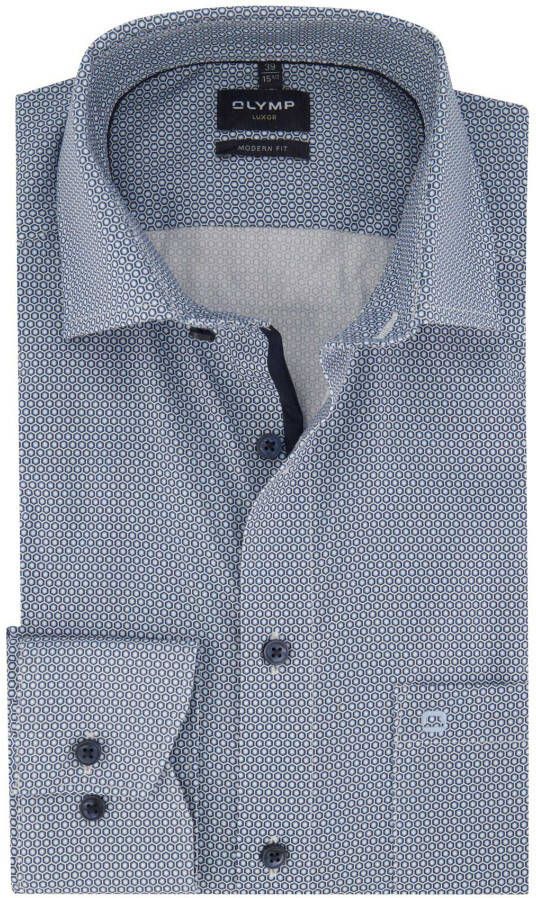 Olymp business overhemd Luxor Modern Fit normale fit blauw geprint katoen