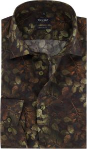 Olymp business overhemd normale fit bruin geprint katoen