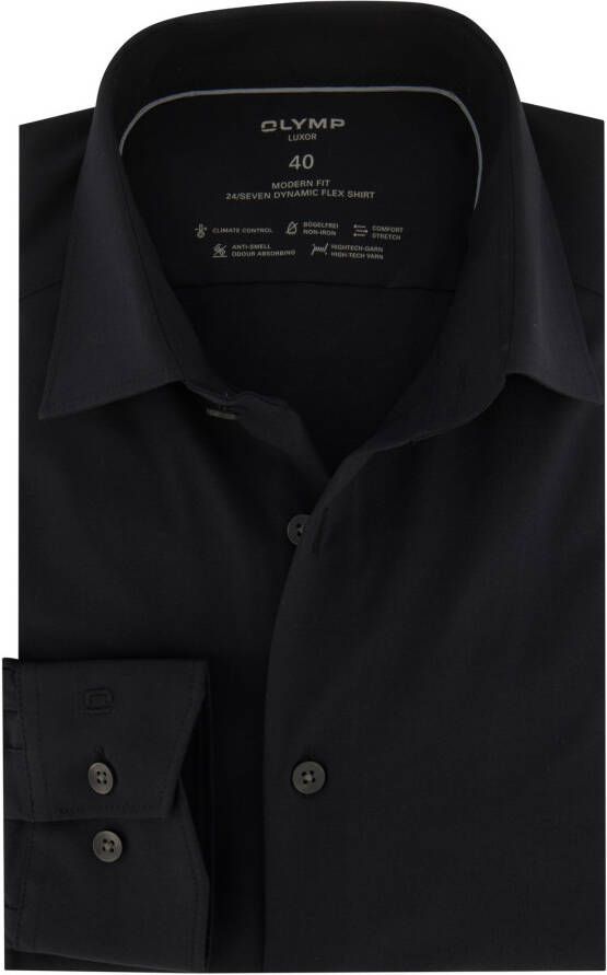 Olymp business overhemd strijkvrij Luxor Modern Fit normale fit zwart effen katoen