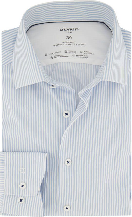 Olymp casual overhemd blauw Luxor Modern Fit wit gestreept katoen