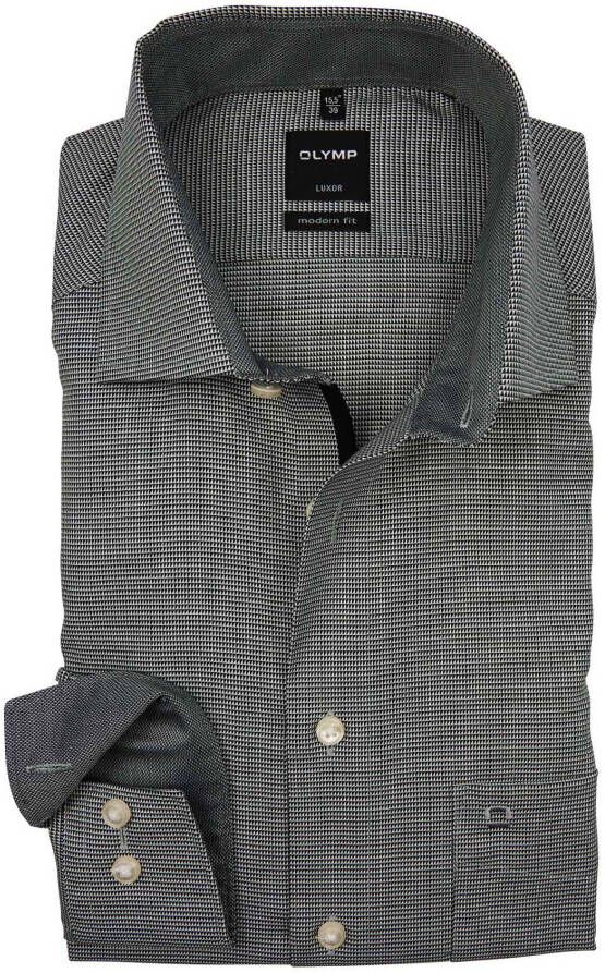 Olymp overhemd mouwlengte 7 Luxor Modern Fit normale fit zwart geprint katoen