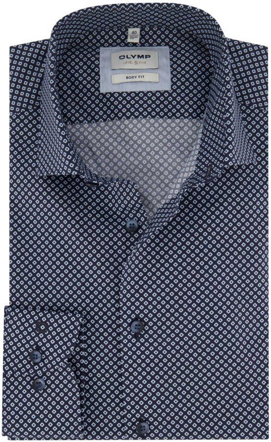 Olymp business overhemd Level Five extra slim fit blauw geprint katoen