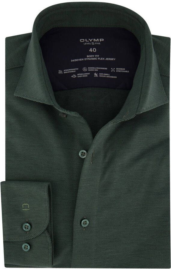Olymp overhemd mouwlengte 7 Level Five extra slim fit groen geprint katoen