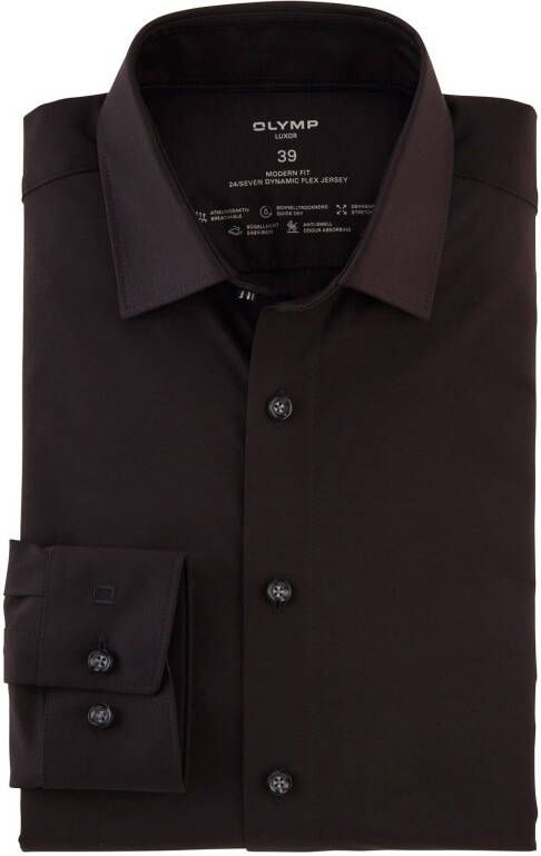 Olymp overhemd mouwlengte 7 Luxor Modern Fit normale fit zwart effen katoen