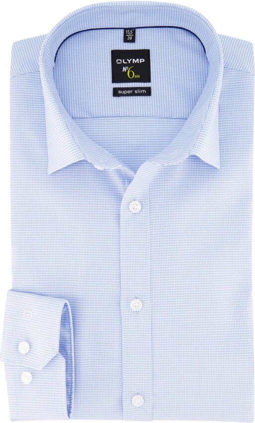 Olymp overhemd No. 6 super slim fit ruitjes blauw - Foto 7