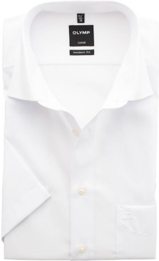 Olymp overhemd korte mouw wit uni Luxor Modern Fit met borstzak