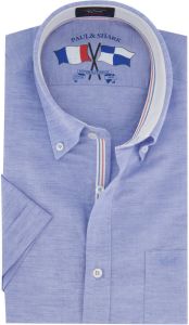 PAUL & SHARK casual overhemd korte mouw wijde fit donkerblauw effen linnen