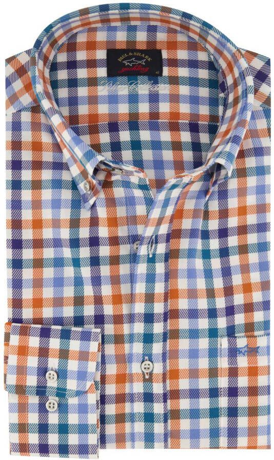 PAUL & SHARK casual overhemd wijde fit oranje blauw geruit katoen