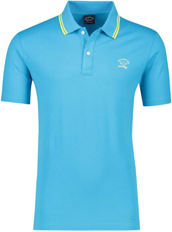 PAUL & SHARK polo wijde fit blauw effen gele logo