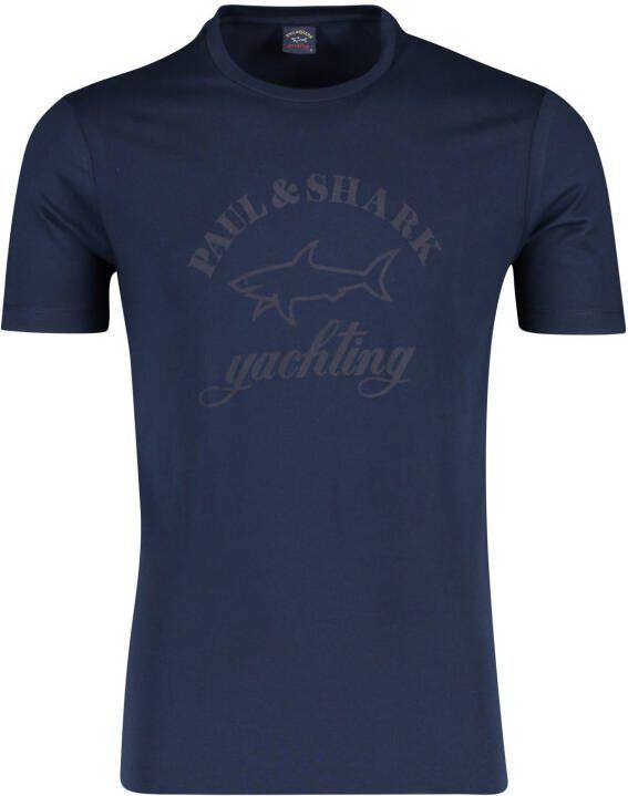 PAUL & SHARK t-shirt o-hals logo print donkerblauw